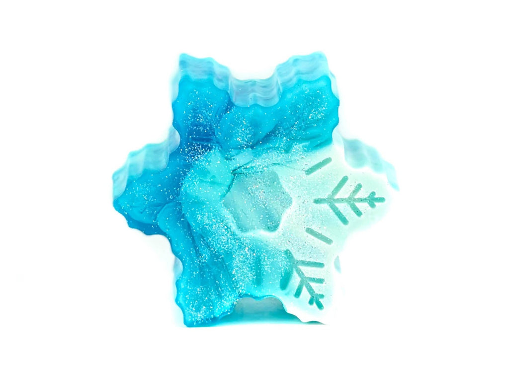 Single Blue and White Snowflake Shaped Natural Handmade Bar Soap