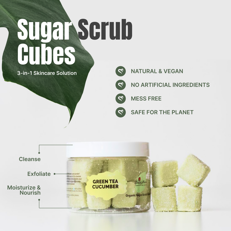 Natural Vegan Sugar Scrub Cube - Green Tea and Cucumber