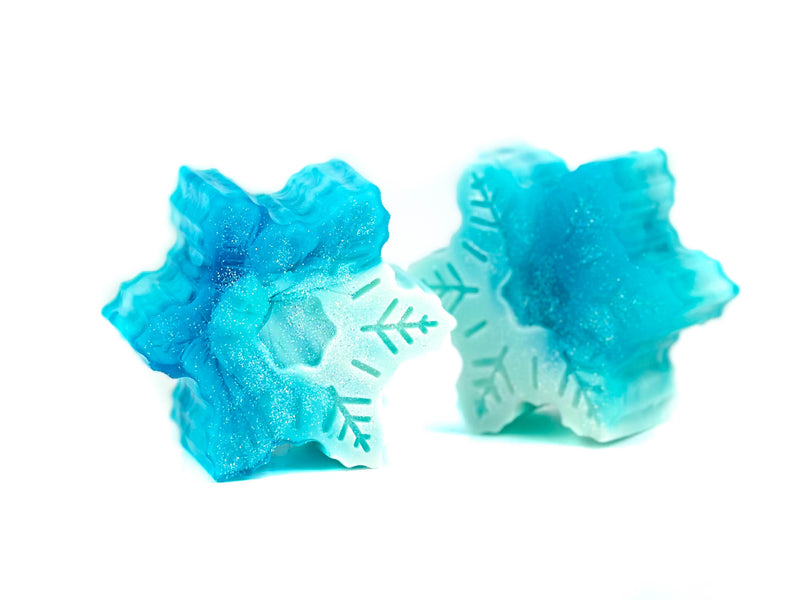 Two Blue and White Snowflake Shaped Natural Handmade Bar Soap