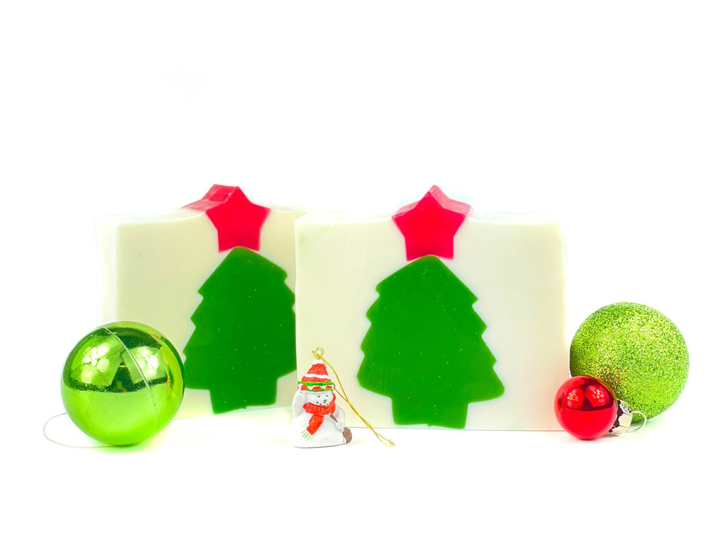 Two Green and White Christmas Tree Natural Bar Soaps