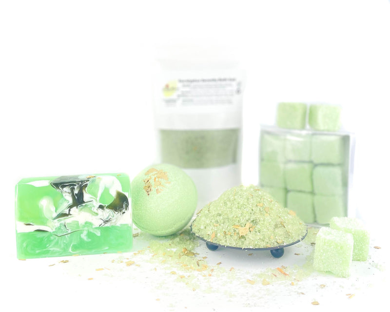 Eucalyptus Skincare Gift Box with Soap, Bath Salts, Bath Bombs, and Sugar Scrubs