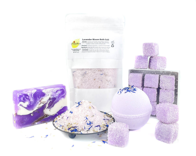 Lavender Skincare Gift Box with Soap, Bath Salts, Bath Bombs, and Sugar Scrubs