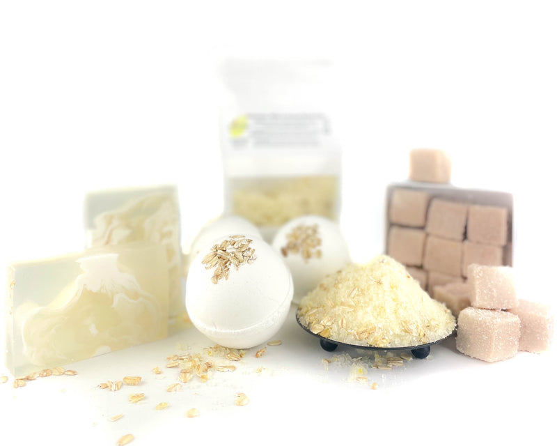 Oatmeal Milk and Honey Skincare Set with Soap, Bath Bombs, Bath Salt, and Sugar Scrubs