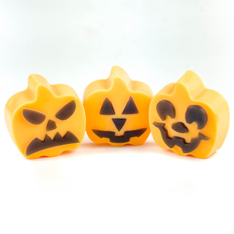 Three Expressive Three Pumpkin Head Shaped Natural Bar Soaps