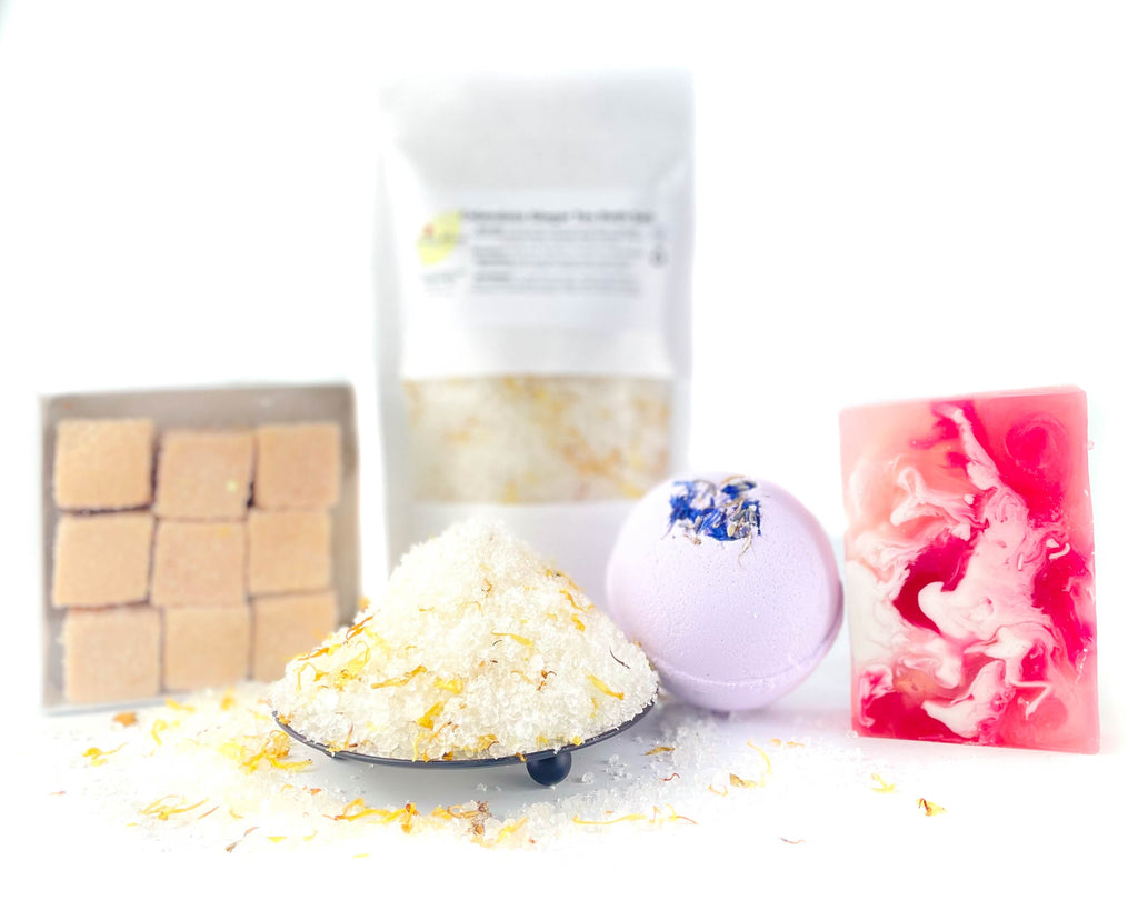 Skincare Gift Box with Soap, Bath Salts, Bath Bombs, and Sugar Scrubs